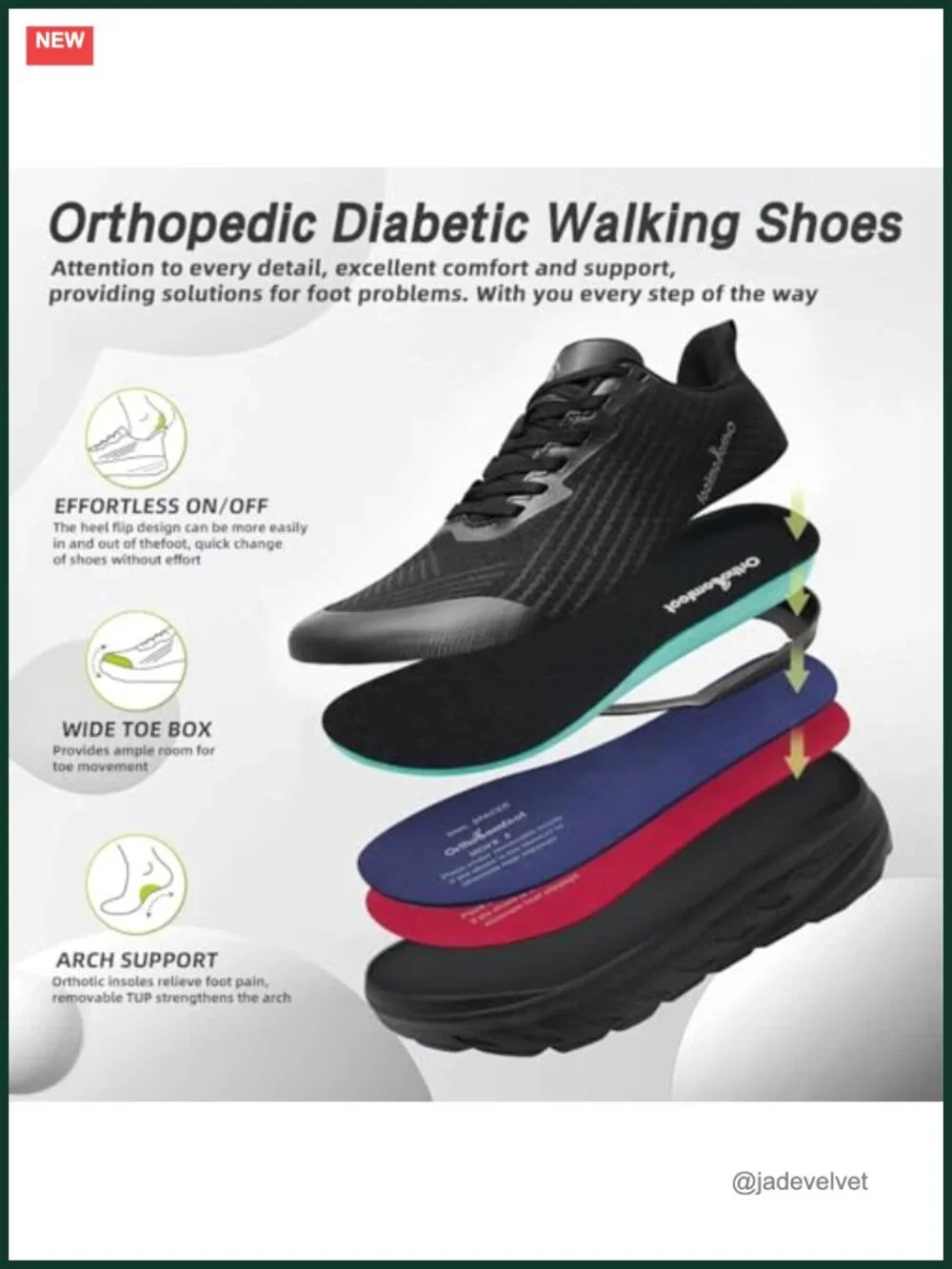 Women's Wide Orthopedic Walking Shoes Arch Support Diabetic Fashion Sneakers